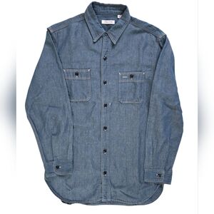 GUSTIN Men's Blue Chambray JAPAN Work Shirt Size Medium Slim Fit SL Made in USA